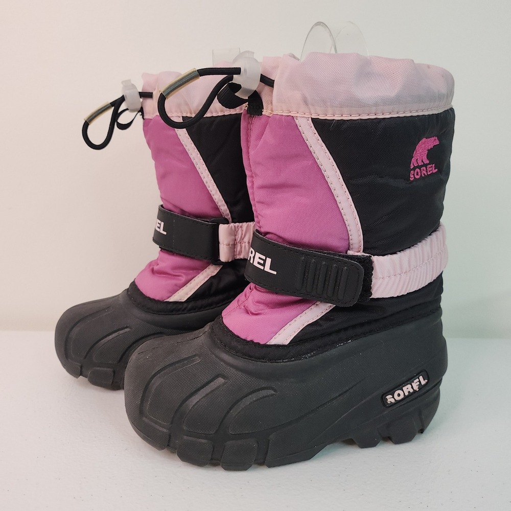 Sorel Girls Winter Snow Boots 9 Toddler Pink Black Waterproof Insulated Rubber